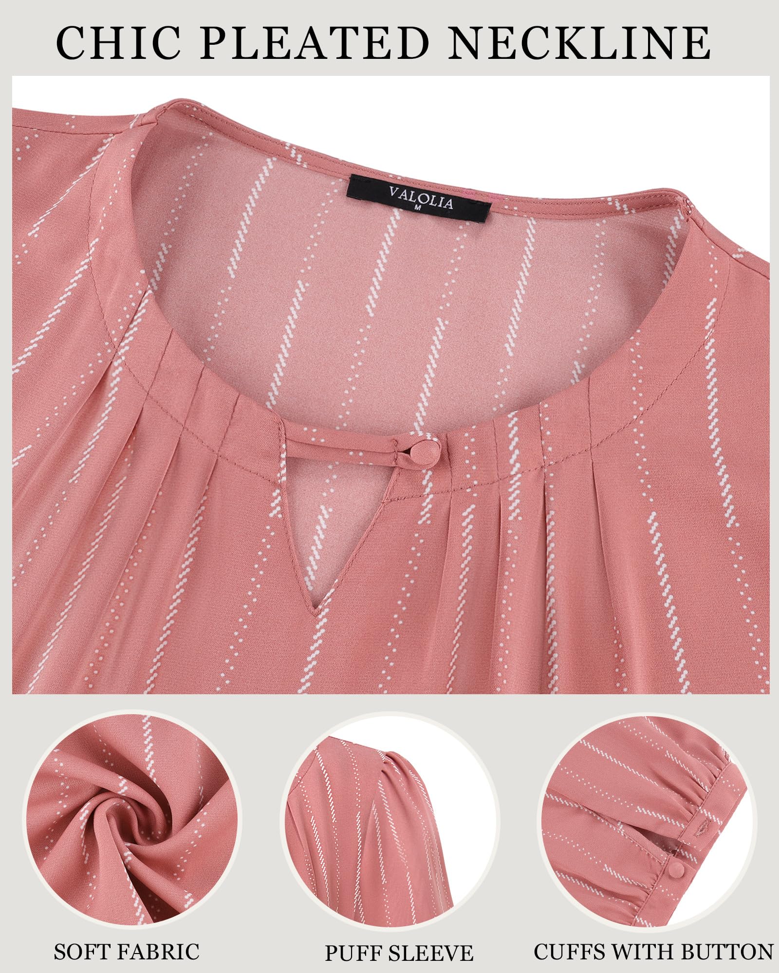 VALOLIA Damen 3/4-Ärmel, elegante Blusen, Hemden, Business, Freizeit, Arbeit, Chiffon, Tunika, Tops