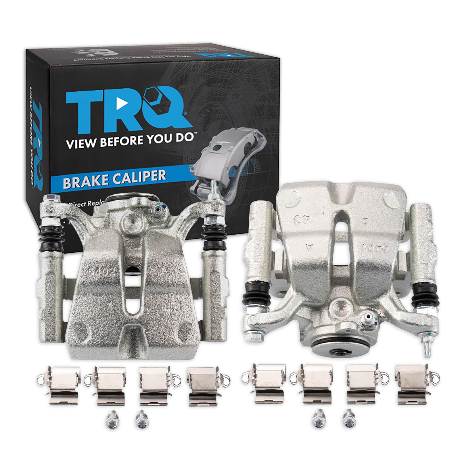 TRQ Rear Driver and Passenger Side Brake Caliper Set Caliper Brackets