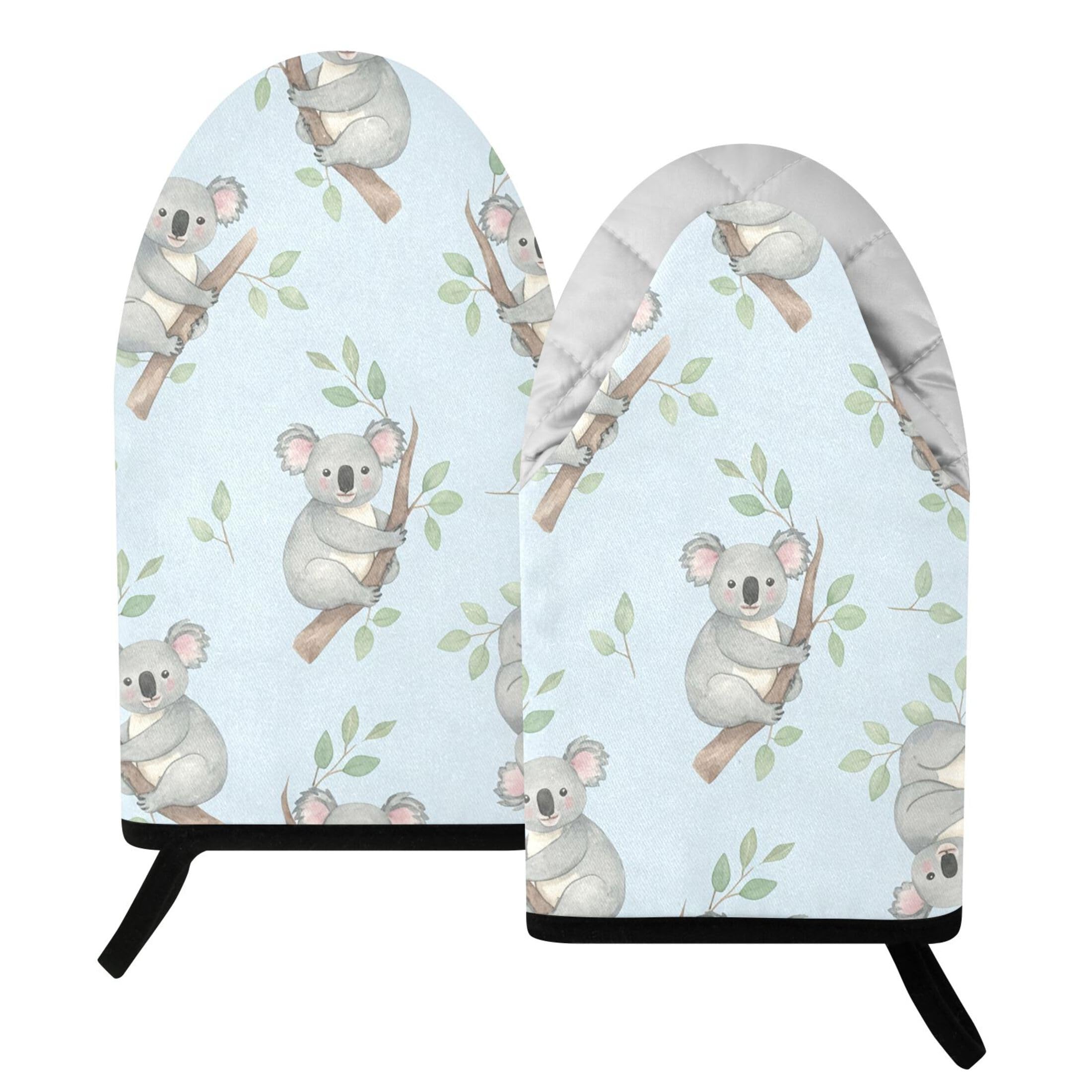 Kutsu Koala Oven Mitts for Kitchen, Heat Resistant Cotton Oven Gloves for BBQ Baking Cooking, Breathable Kitchen Essentials, 2 pcs