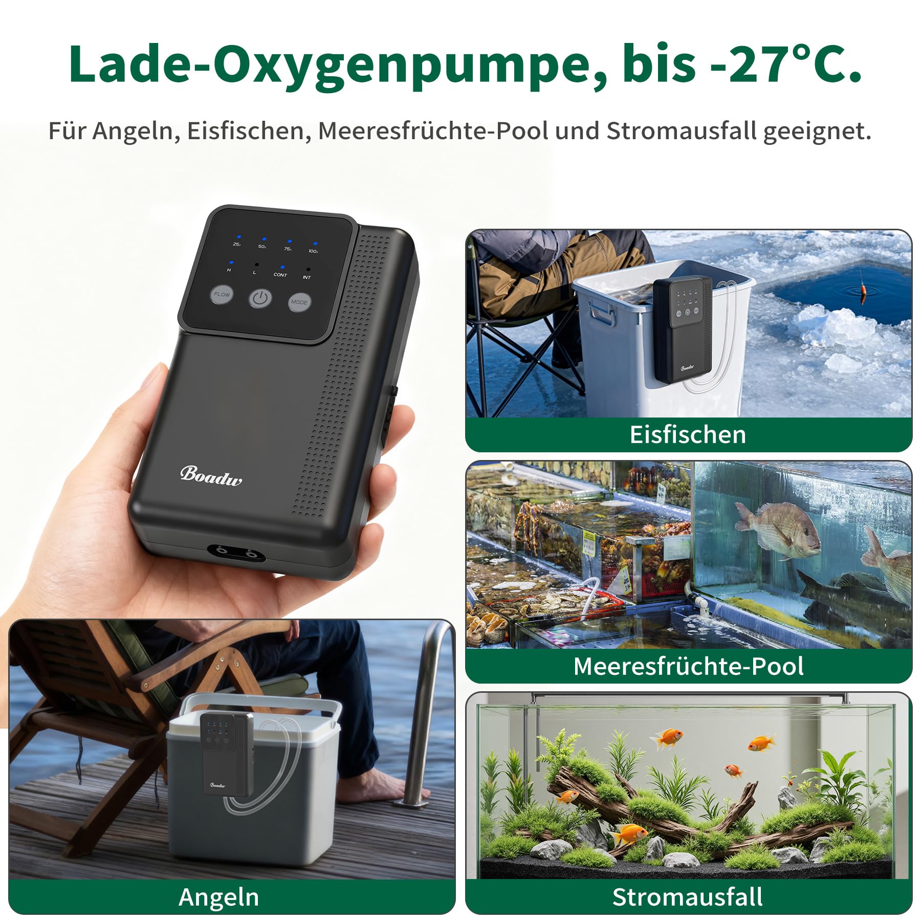 Pompe à air pour Aquarium - Pompe à oxygène Rechargeable avec Batterie de 2200 mAh ou 4400 mAh - pour la pêche en Plein air et Les coupures de Courant - Mini Accessoire d'aquarium avec Pierre à