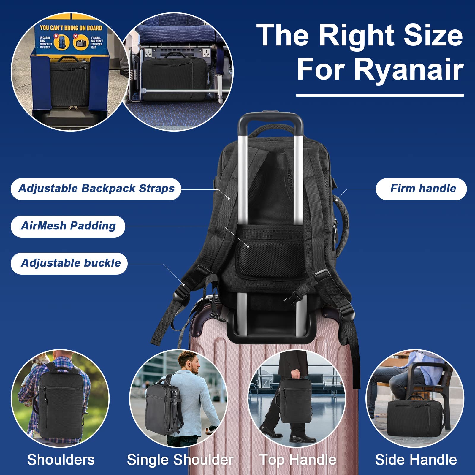 Bagaglio a Mano 40x20x25 Ryanair Borsa Ryanair Porta Pc 13''/14'' Uomo Donna Zaino Viaggio 20L