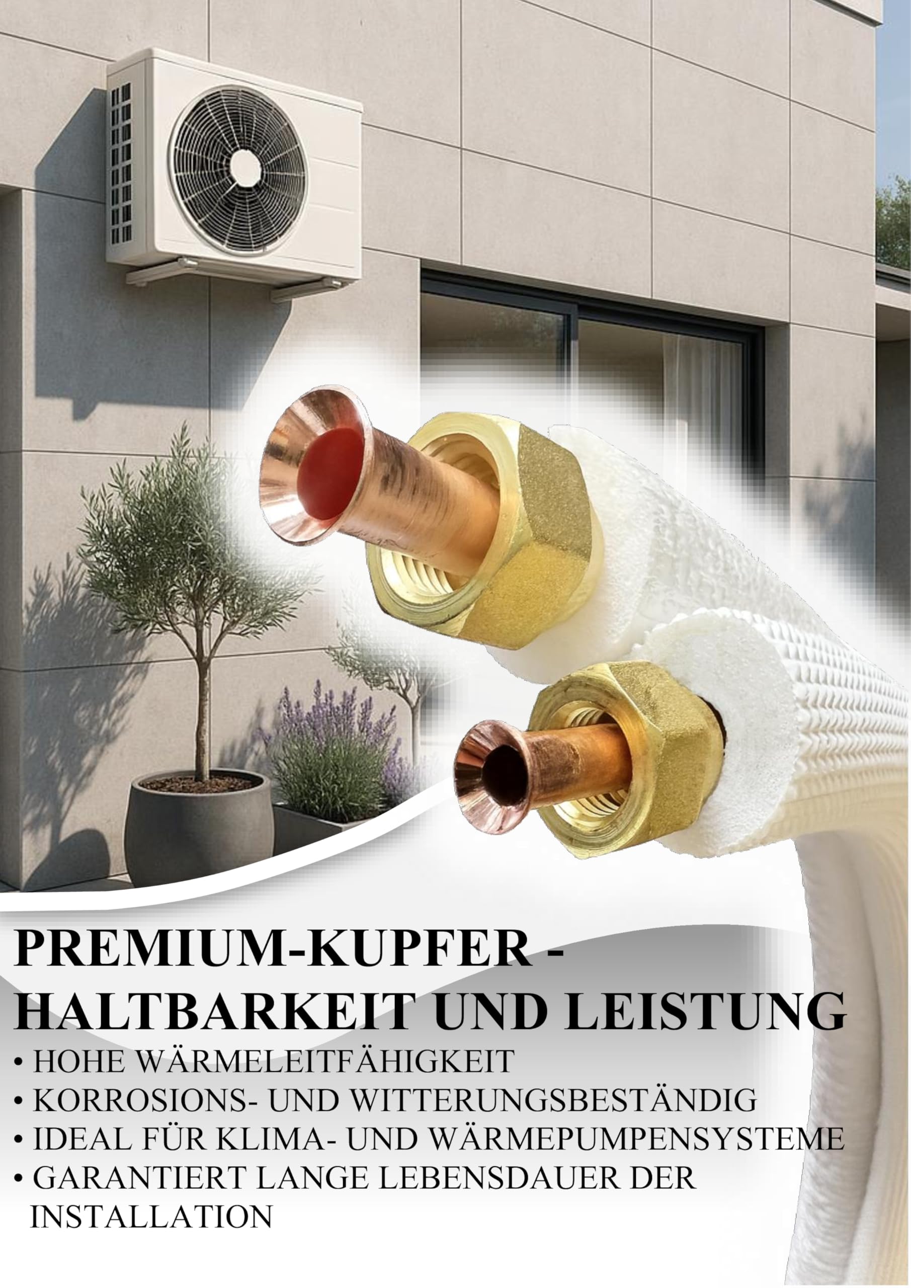 Black panda -Kältemittelleitung Kupferrohr Set 1/4" & 3/8" – 2x6m Kupferrohr mit isoliert 9 mm, Kupferleitung 99,9 % - Klimaanlagen Rohrleitung, Hohe Korrosionsbeständigkeit