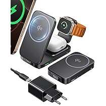INIU Caricatore Wireless 3 in 1, 15W Certificato Qi2 Stazione di Ricarica Magnetica Pieghevole da Viaggio, Caricabatterie con MagSafe per iPhone 17, 16, 15, 14, 13, 12 Serie, Apple Watch, AirPods Pro, 4, 3, 2