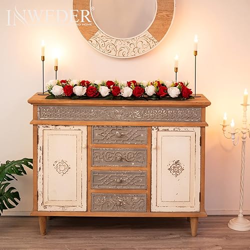 Miniatura 5 de Inweder Decoraciones de mesa de flores para boda, 2 arreglos florales de mesa artificiales, centros de mesa florales de rosas para recepción, camino