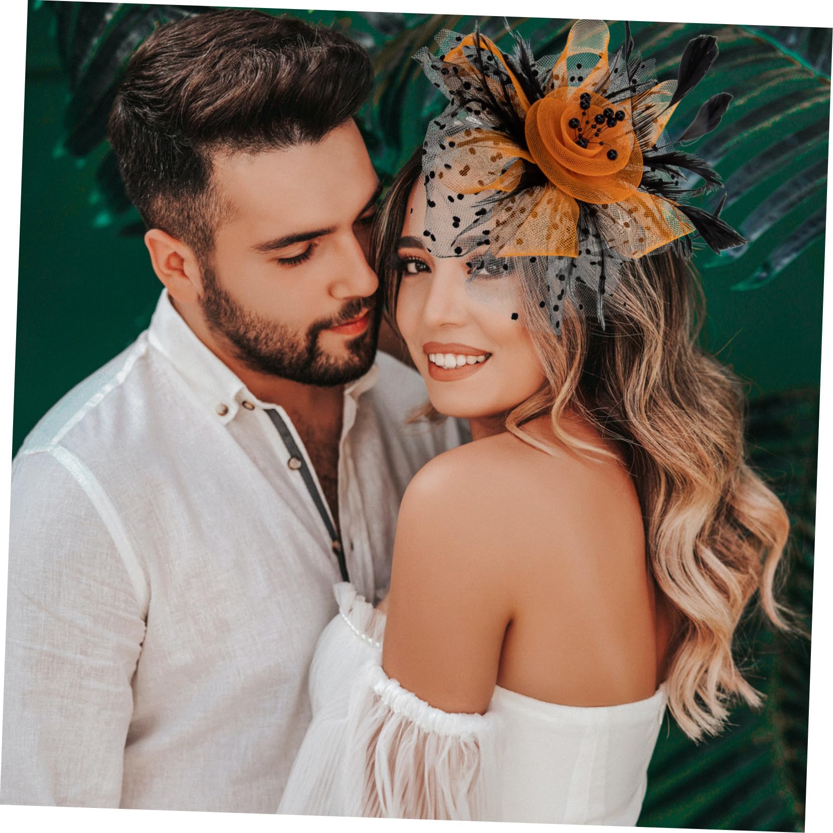 VICASKY 4 Pièces Bandeau Cheveux Délicat Maille Noire et Orange Accessoire de Coiffure pour Mariage Cocktail et Fête Cosplay