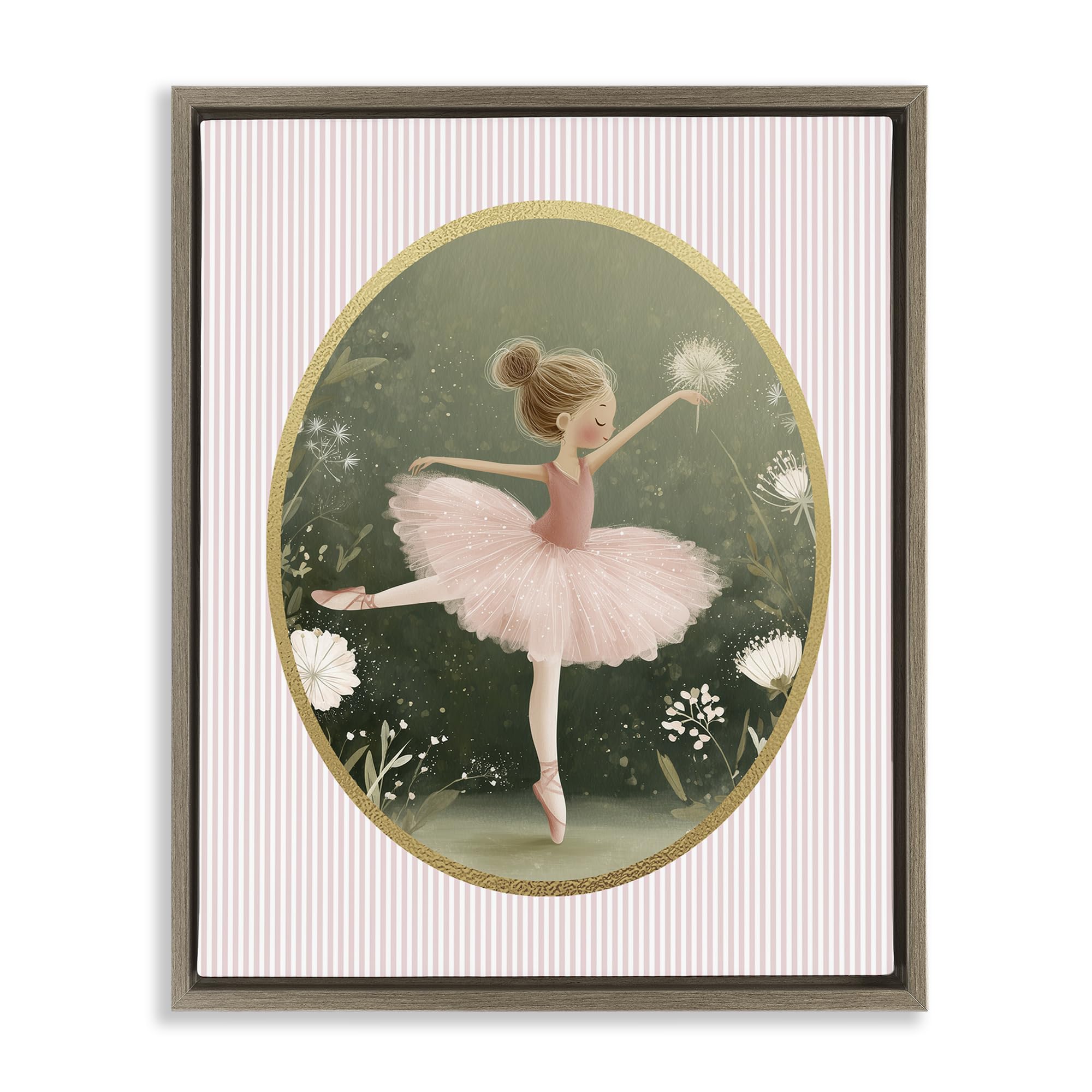 'Green & Pink Ballerina'| Floating Frame Canvas Art