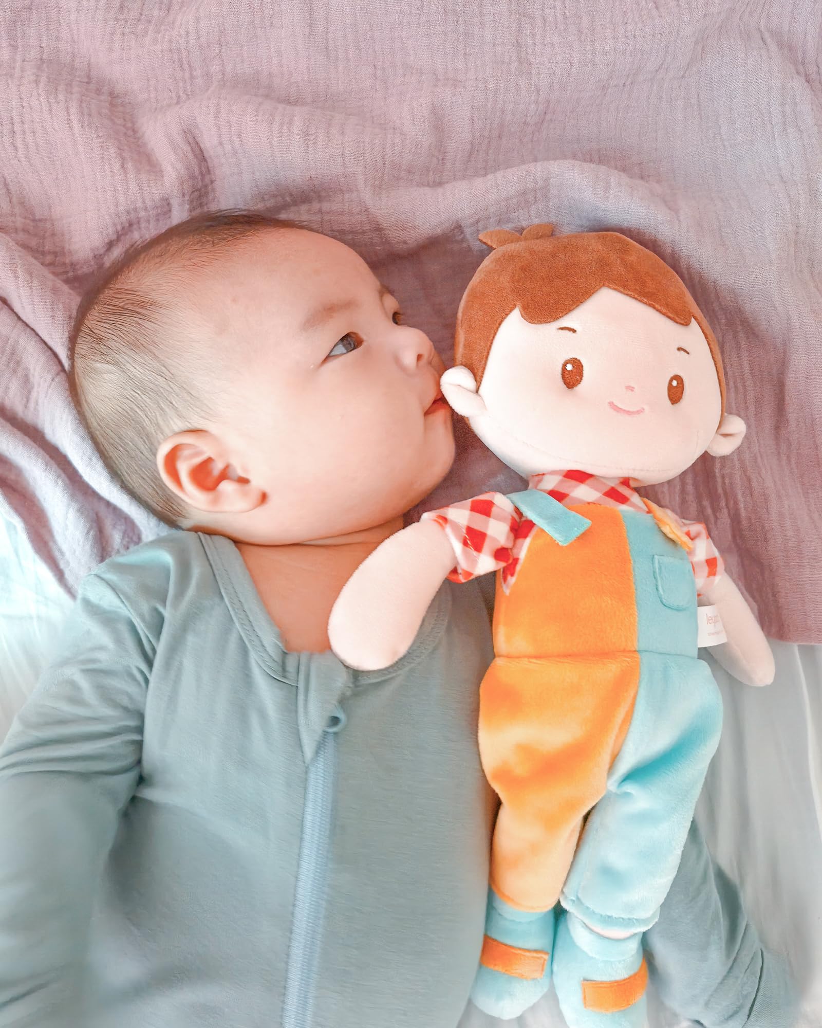 LeyaDoll Muñeca Bebé Niño Juguetes (12''), Mi Primer Bebé Muñeca de Trapo para Niño de 1 Año Regalo de Cumpleaños, Juguetes de Peluche para Niños Pequeños-Niño de Parche