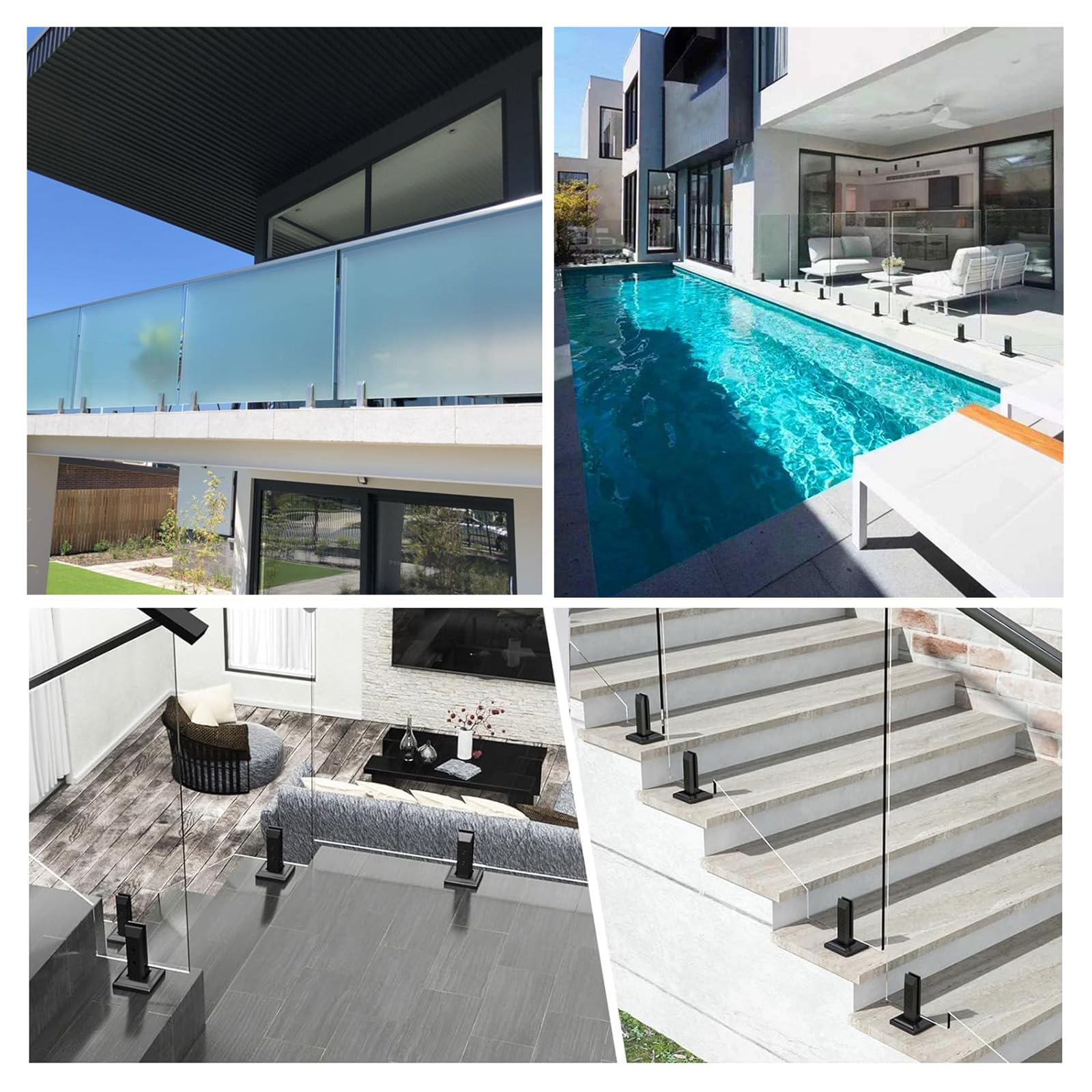Abrazaderas de poste de barandilla de vidrio cuadrado de acero inoxidable 304 para jardín doméstico, valla de piscina, escaleras y balcón, abrazadera de espiga de 200 mm, 1 pieza