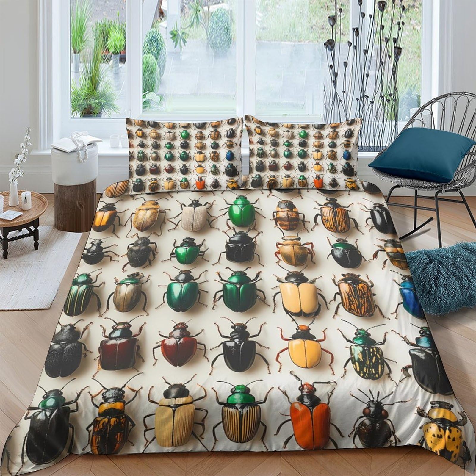 Ctjqhvkz Style-6 3D Printed Beetle Collection Fitted Sheet Microfiber Soft Washable Insect Art Bed Cover For Bedroom Decor Single（135X200cm）
