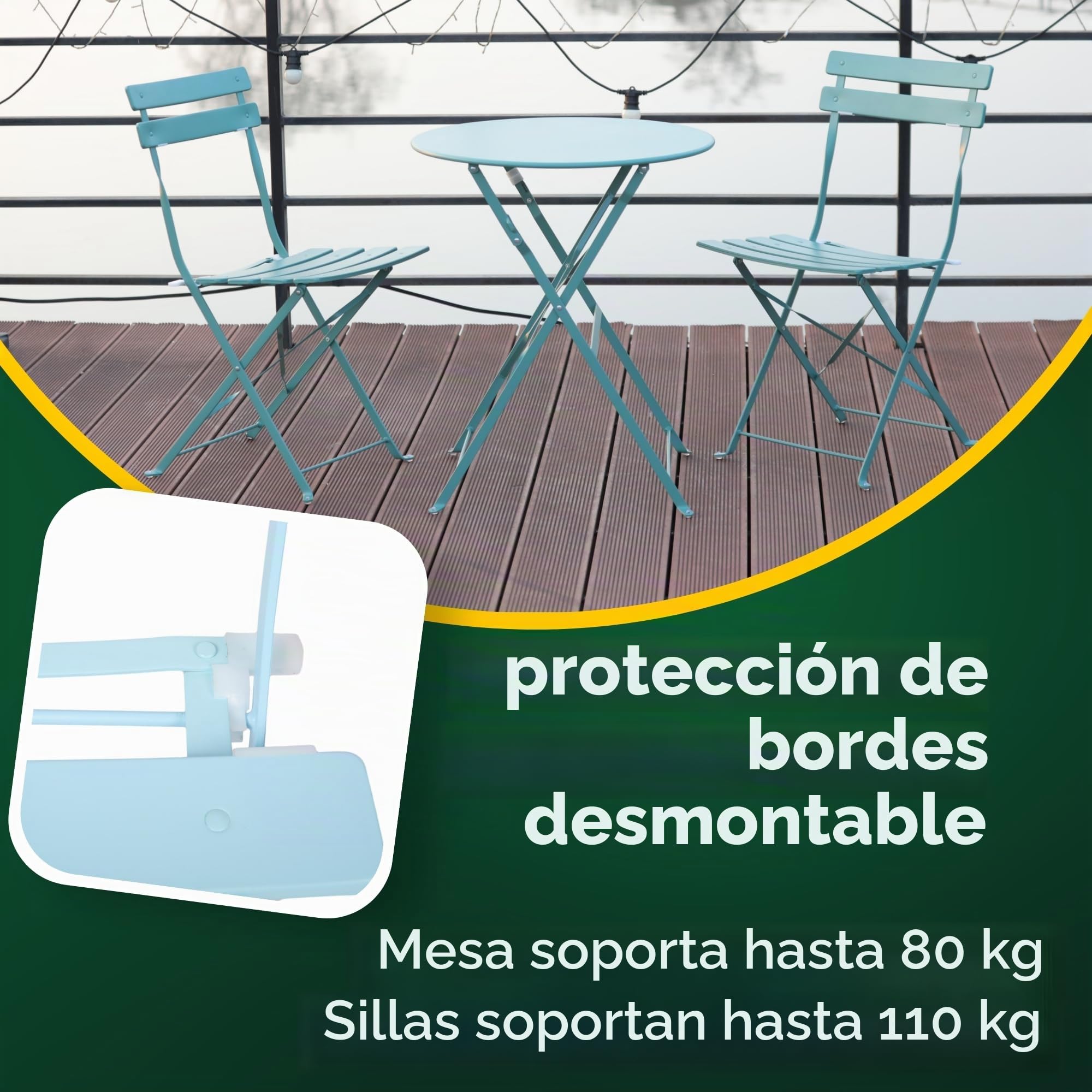 Albatros Bistro Set 3 piezas Azul – Mesa con 2 sillas plegables – Metal resistente – Diseño moderno para balcón o jardín