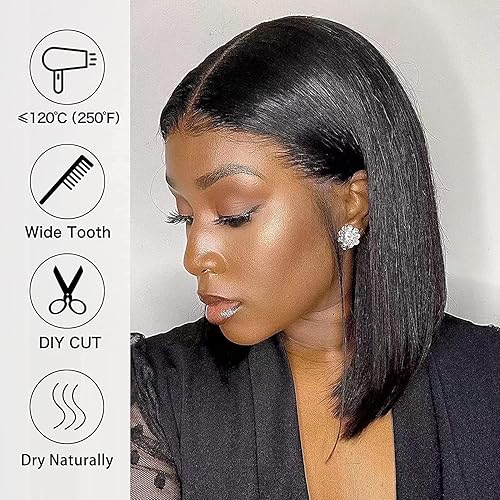 Miniatura 7 de Shesbeauty Peluca de cabello humano Bob de 14 pulgadas, peluca de encaje frontal de 13 x 4, pelucas de cabello humano para mujeres negras, densidad