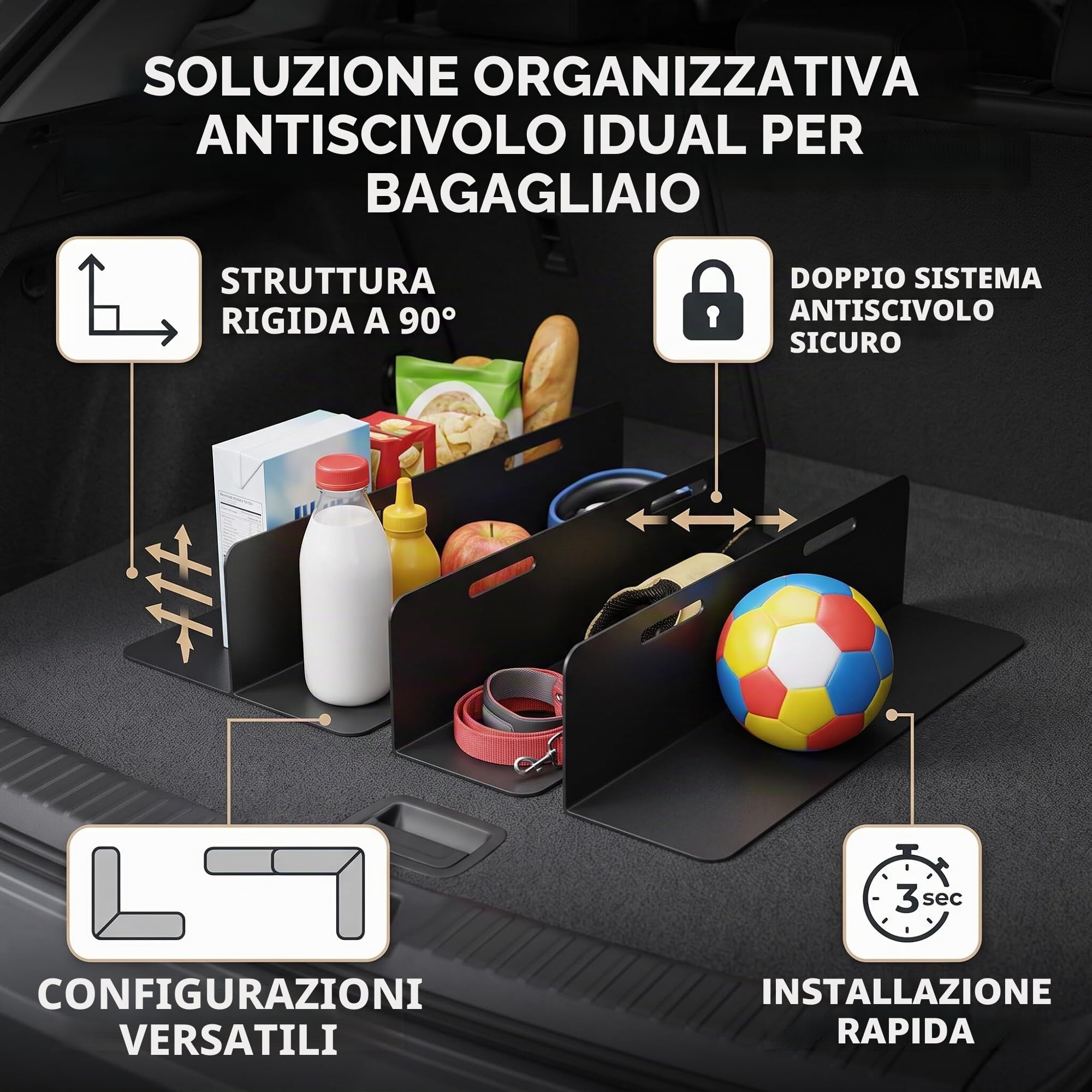 VOBOR 3 Pezzi Organizzatore Bagagliaio Auto, 19 cm Antiscivolo per Bagagliaio Dell'auto, per berline, SUV e camper, per Organizzare e Fissare in Modo Sicuro