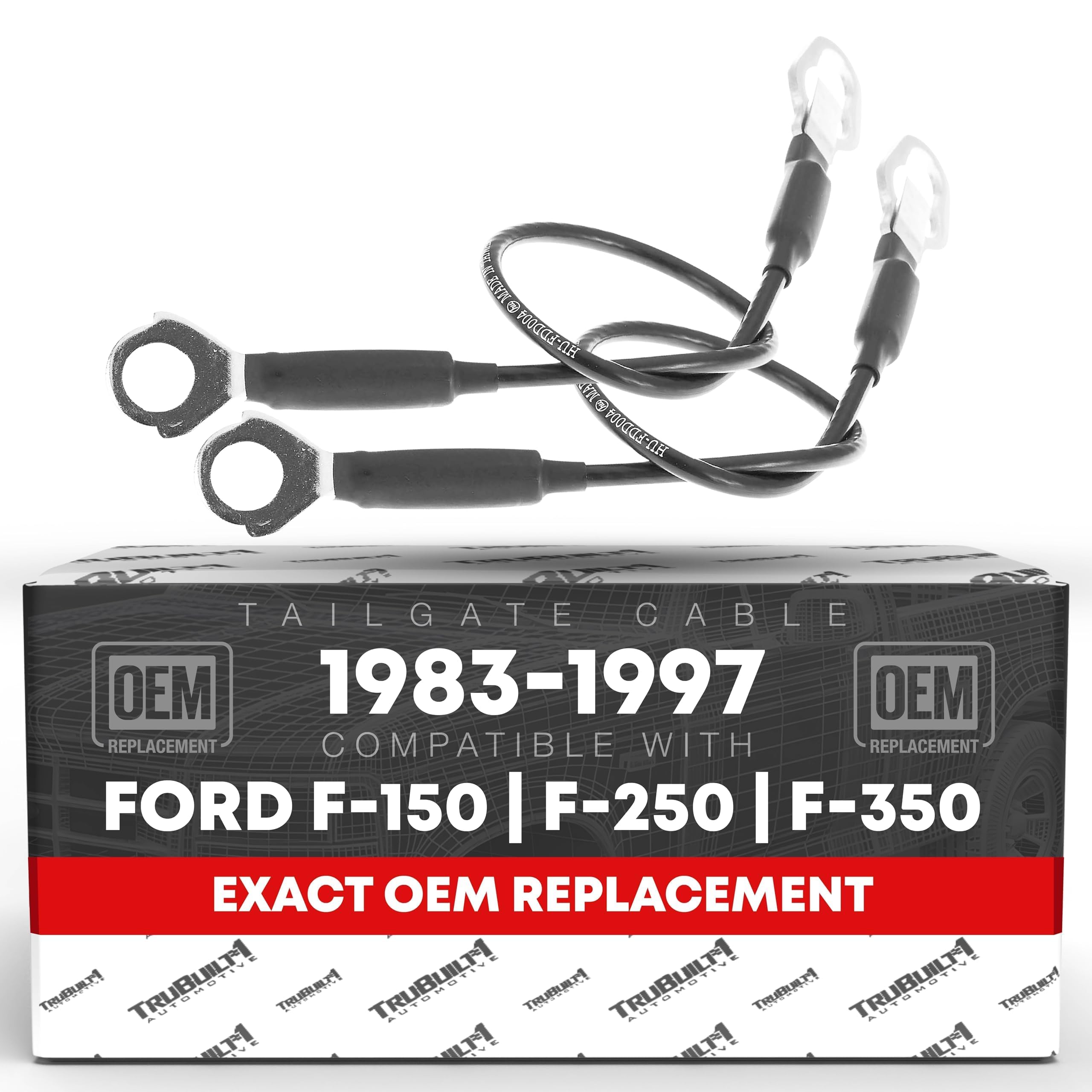 Tailgate Cable Replacement Set, Left &amp; Right Side - Compatible with 1983-1996 Ford F-150, 83-97 F-250, 97 F-250 HD, 83-97 F-350 - Tail Gate Support Cable Straps, Metal 21-1/8" Long - E3TZ 9943052-B