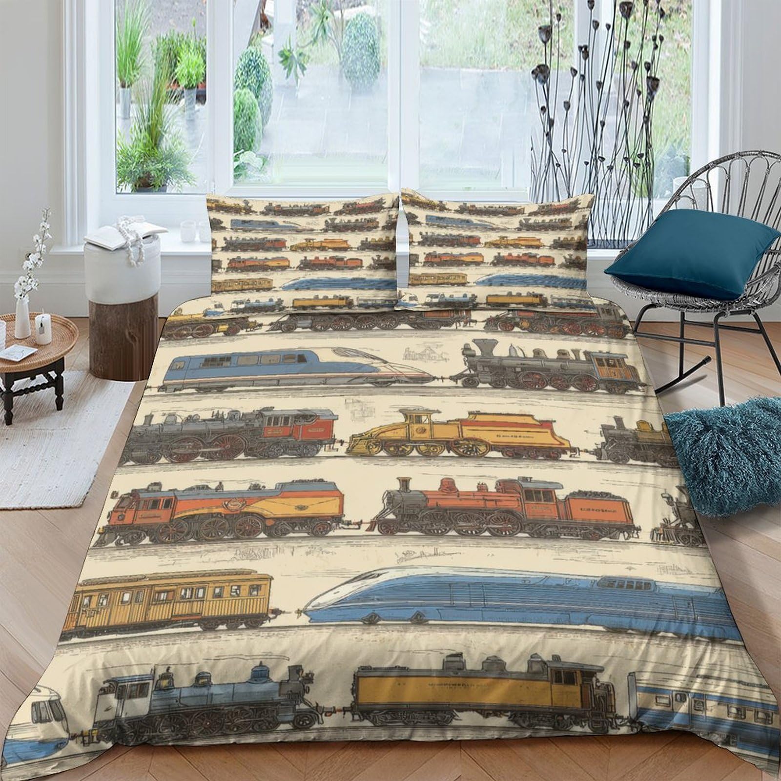 Ctjqhvkz Style-1 3D Printed Vintage Steam Train Fitted Sheet Microfiber Anti-Slip Mattress Cover For Bedroom Guest Room Easy Care Single（135X200cm）