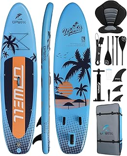 UPWELL Premium Stand Up Paddling Board Aufblasbar, SUP Board Set mit Sitz, 204kg Tragkraft für 2 Personen, Komplettes Zubehör inkl. Verstellbarem Paddel für Anfänger