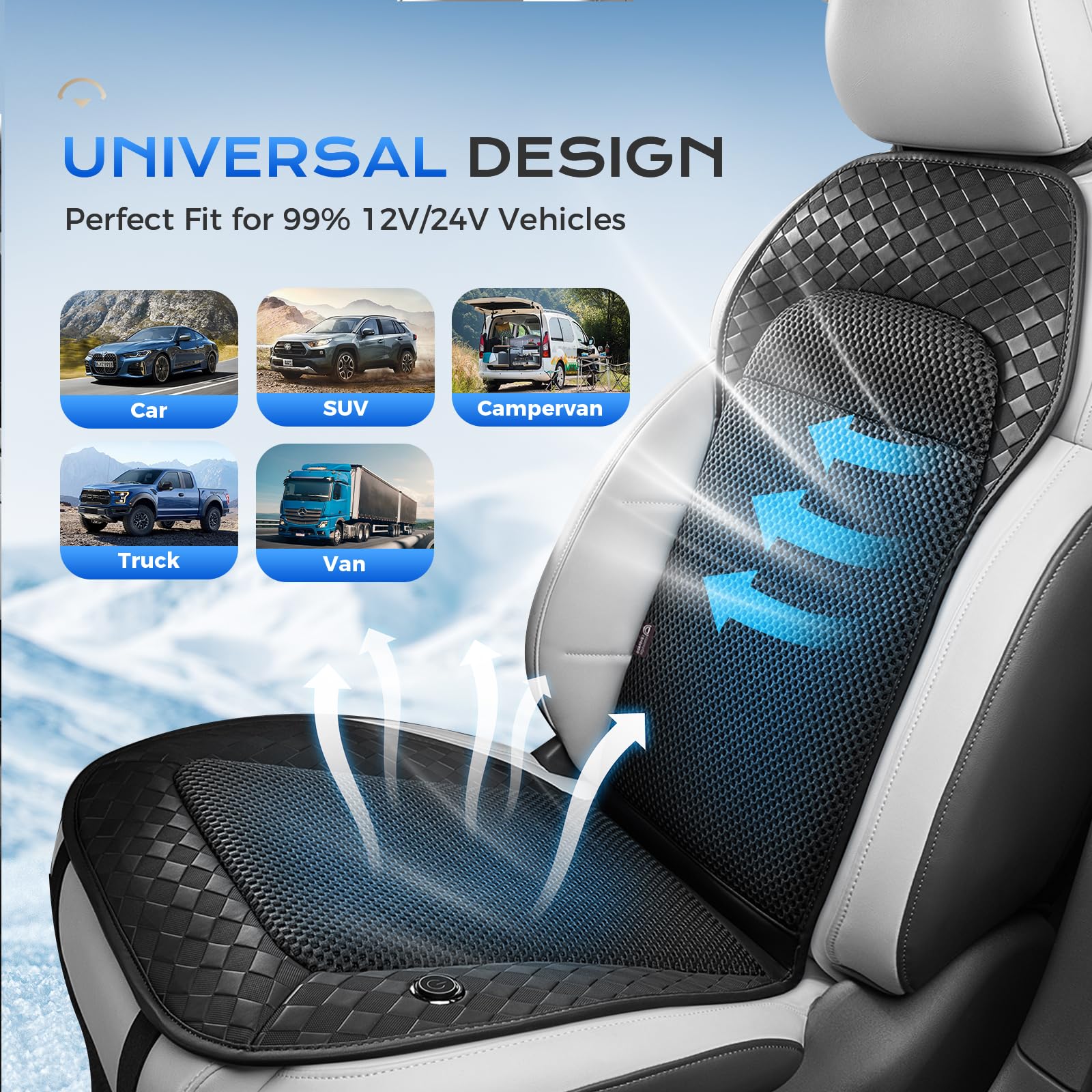 Coverado Estate Auto Coprisedili con 8 Ventilatori, 3 Velocità Regolabile Coprisedile Auto Ventilato Universal Fit per limousine,LKW, SUV, VAN