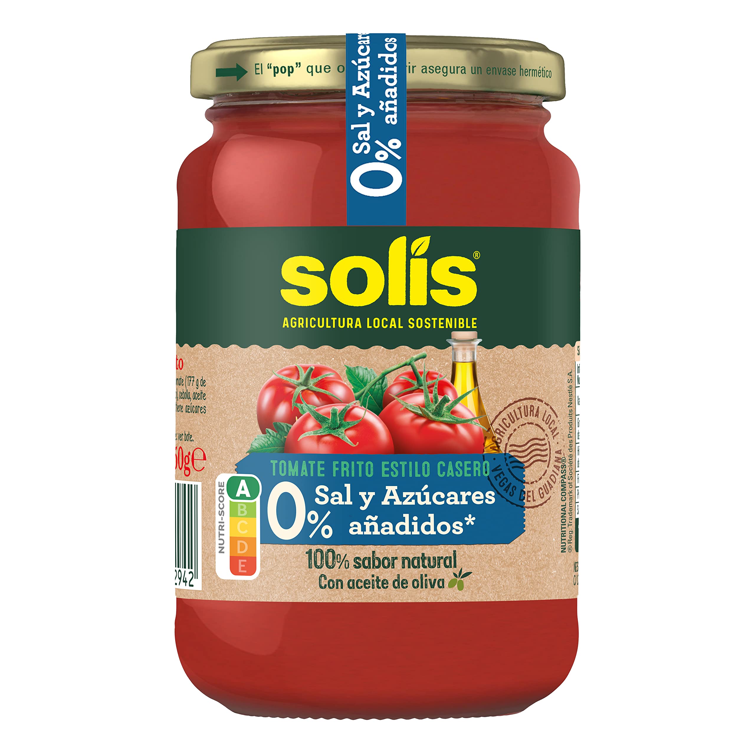 SOLIS Tomate Frito Estilo Casero 0% Sal y Azúcares Añadidos Frasco Cristal - Pack de 12 x 350 g - Tomate sin gluten