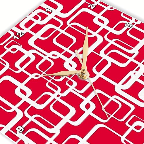 Miniatura 3 de 3dRose, Retro MCM Square Motif Vintage Pattern Rojo, 10x10 Reloj de pared