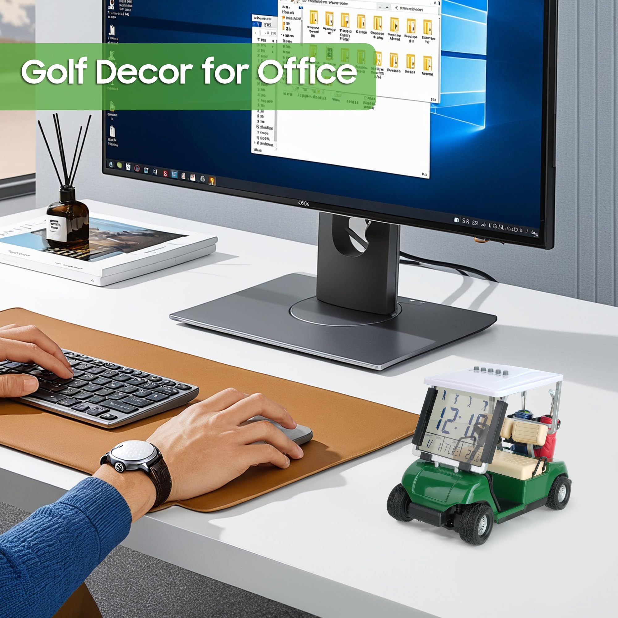 10L0L Mini reloj despertador para carrito de golf, pantalla LCD, calendario, regalos de golf para hombres, fanáticos, golfistas, recuerdo de carreras superiores, novedad (verde)