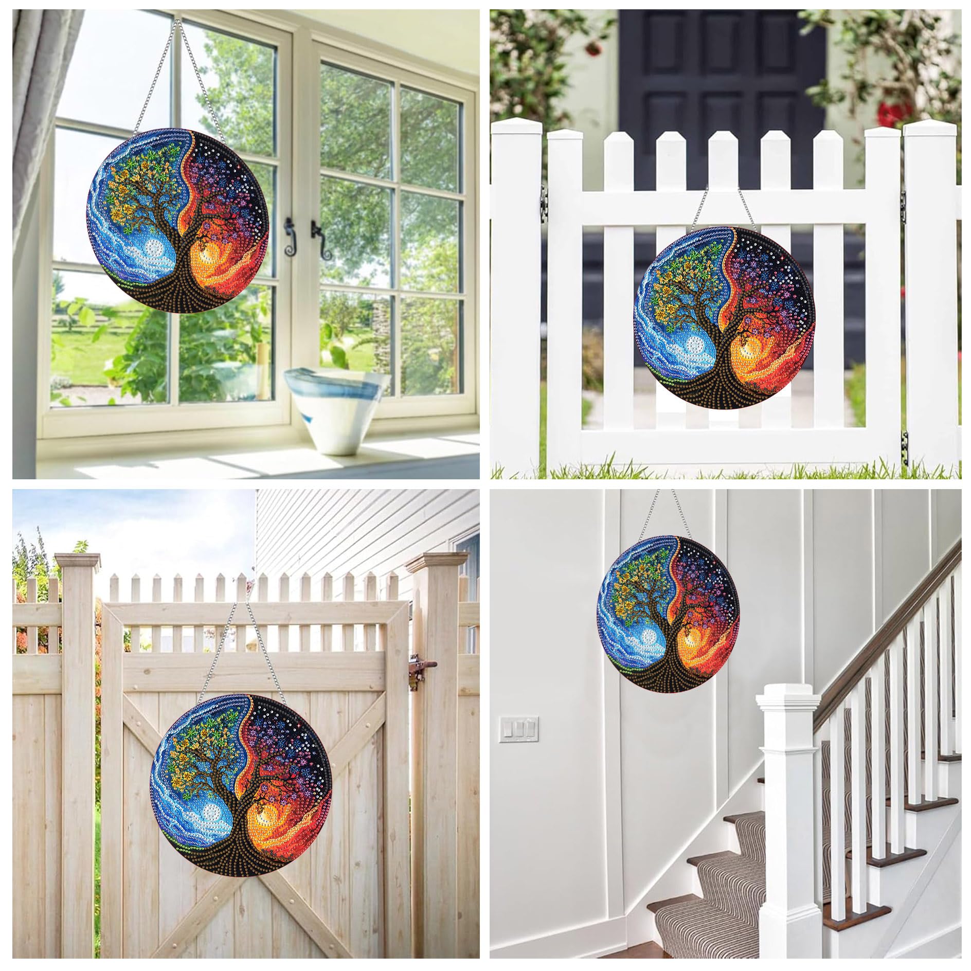 Reofrey Diamond Painting Doppelseitig Anhänger Acrylbrett mit Kette - 20x20cm Buch Cross Diamant Painting Fensterbilder Deko Set DIY Kristall Malerei Anhänger für Wand Fenster & Garten Schmücken