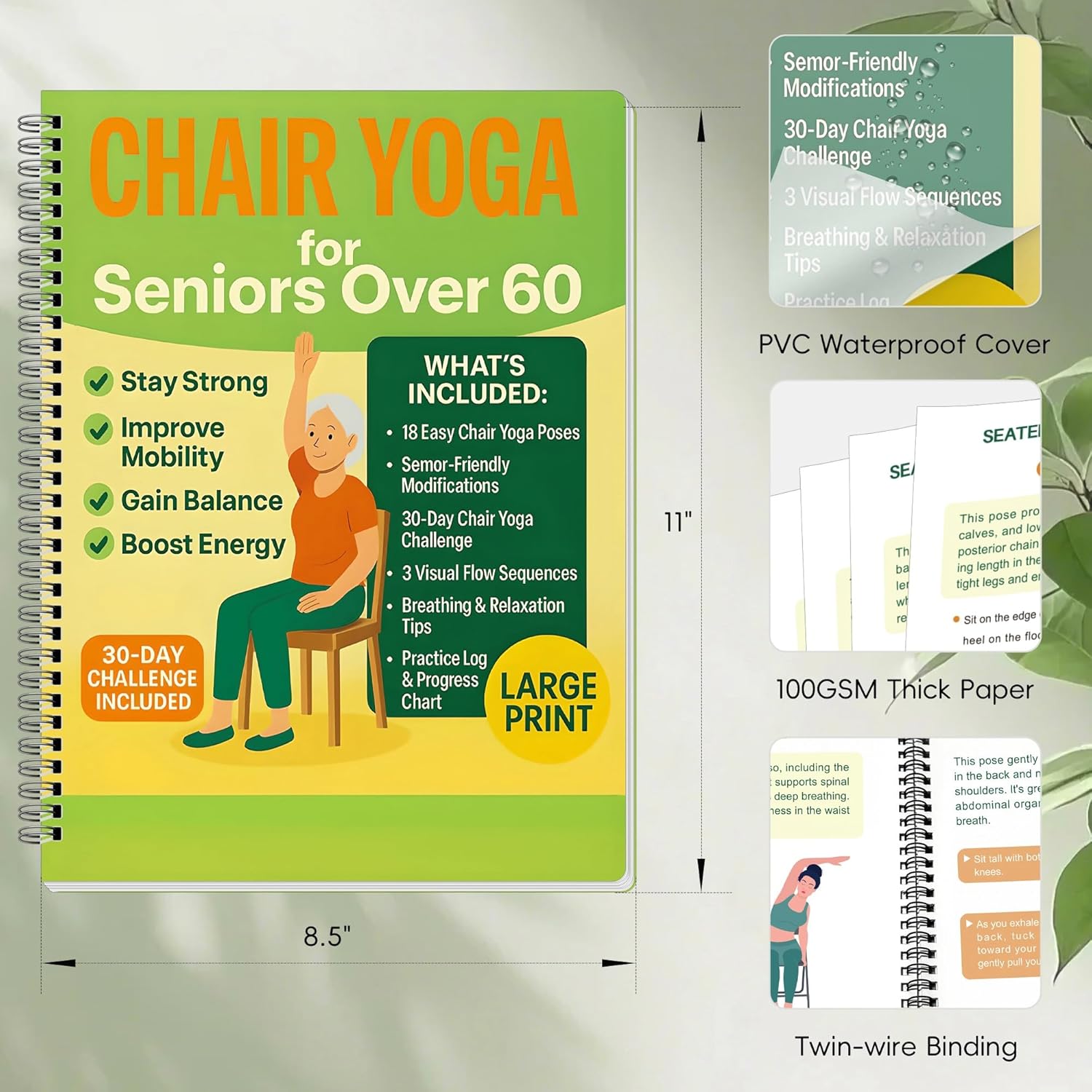Chair Yoga for Seniors Over 60 Book & Chart – 30-Day Challenge, Gentle Seated Yoga Guide, Chair Yoga for Weight Loss & Flexibility, Senior Chair Exercises for Women & Men, 8.5x11" Book on Chair Yoga - Image 6