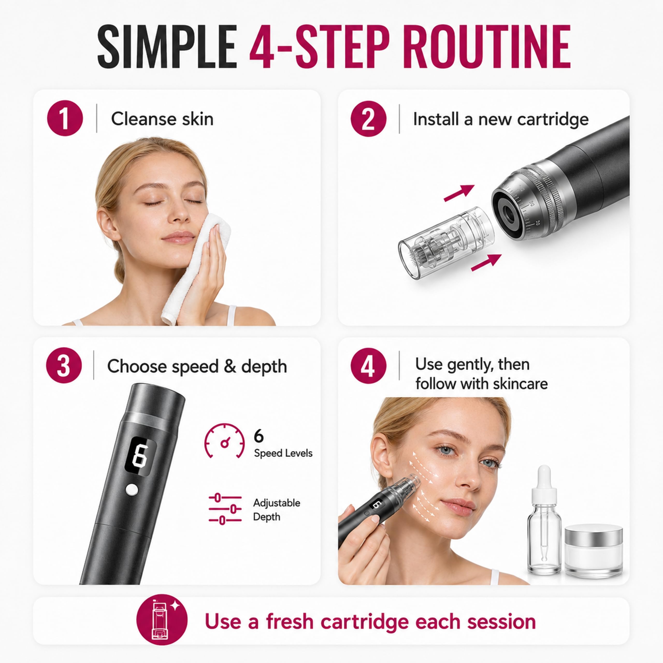 Rechargeable Microneedling Pen – Microneedle Derma Roller Pen for Women and Men Home Use-0.25MM Black