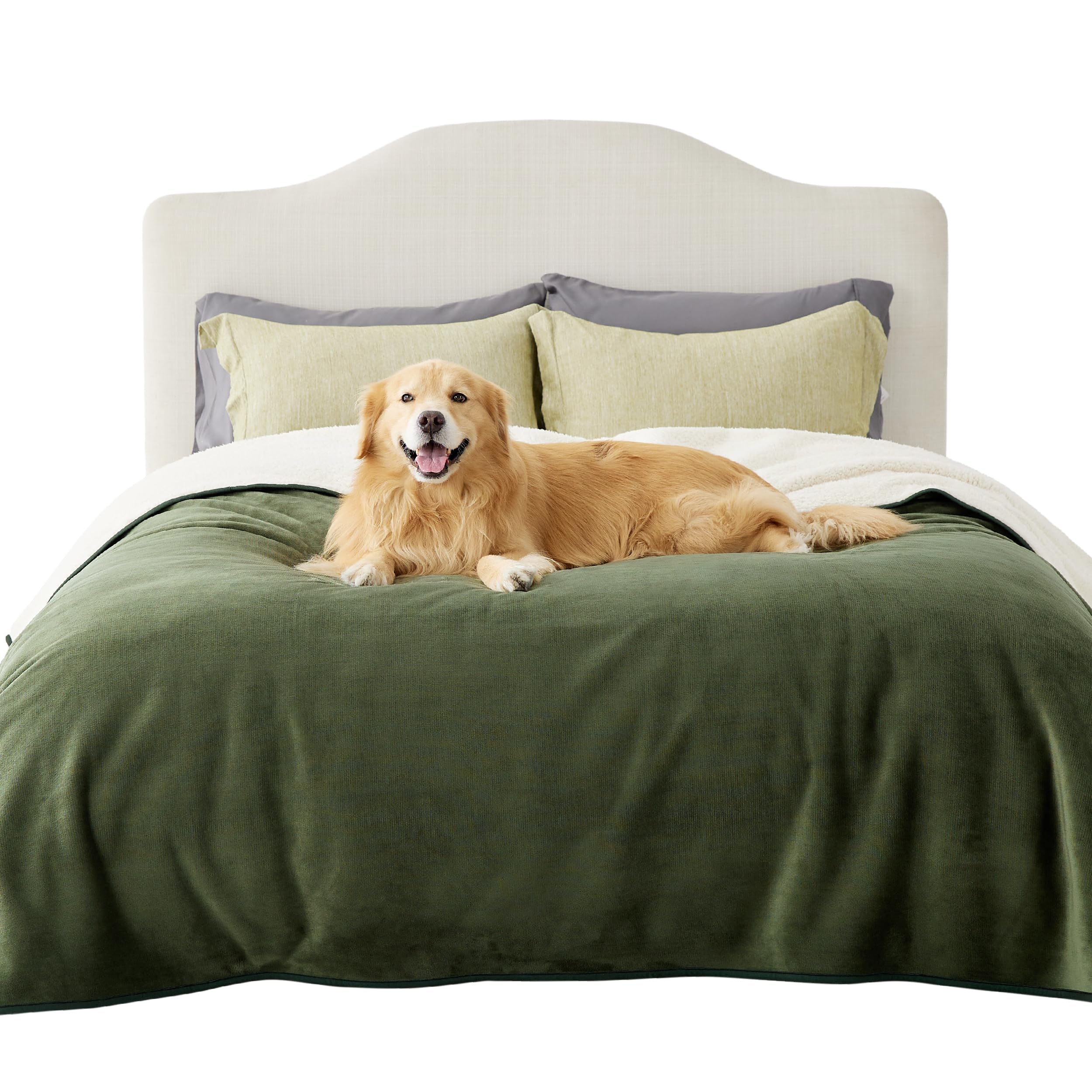 LE SURE Waterproof Fleece Blanket Washable - 229x218cm Blanket For Large Dogs and Pets, Versatile Dog Throw Queen Protects Bed and Sofa with Soft Plush, Olive Green — image 1