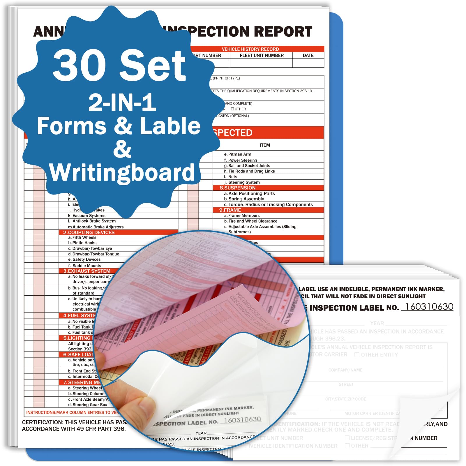 PUNCHMAN 30 Set 2-in-1 Form and Lable Keep Track Organization Kit - 30-Pk 3-Ply Carbonless Record Forms with Hardboard & 30-Pk 2-Ply Adhesive Labels