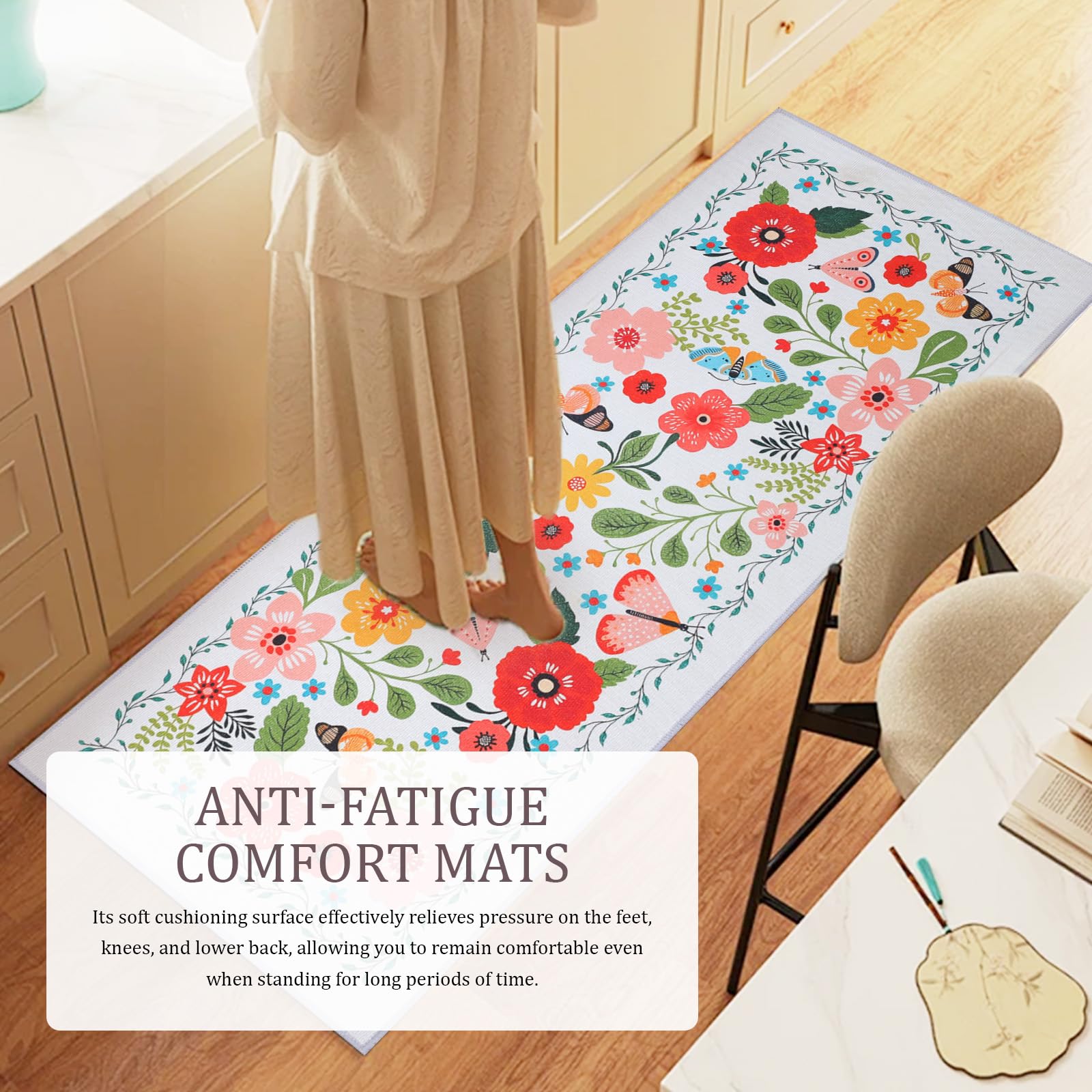 Tapis de Cuisine Anti-dérapant Lavable Anti-Fatigue 2PCS Boho Floral Moderne Ferme