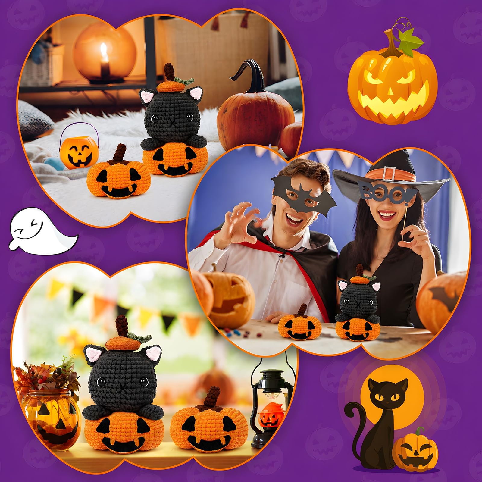 Halloween Crochet Kit for Beginners - Cat & Pumpkin -6