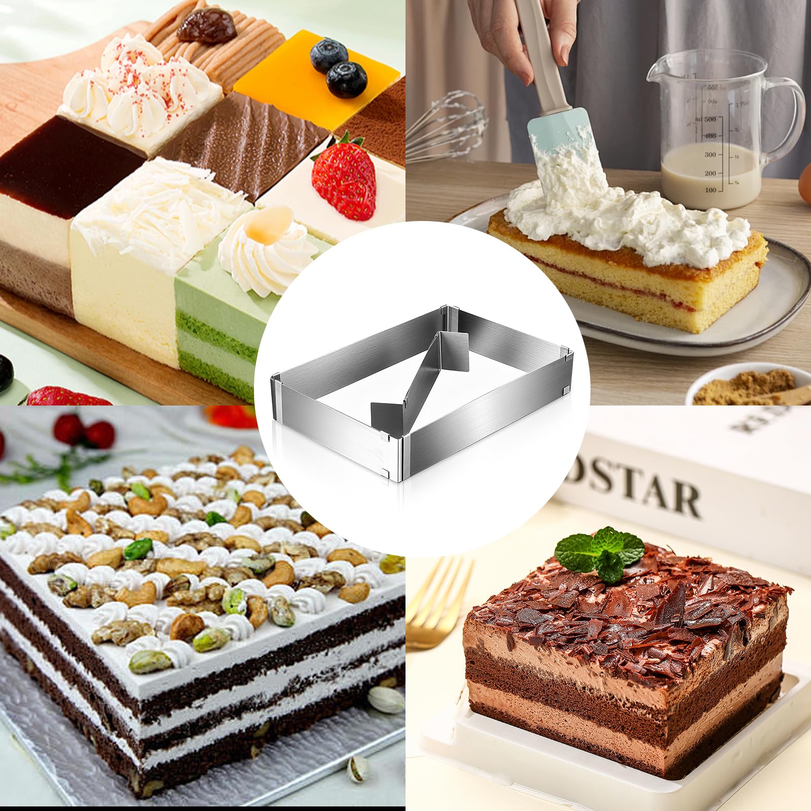AiQInu Moule à Gâteau Rectangulaire Réglable Inox – 18,5×27,5 à 34×52,5 Cm – Idéal Pâtisserie, Pizza, Tarte, Mousse