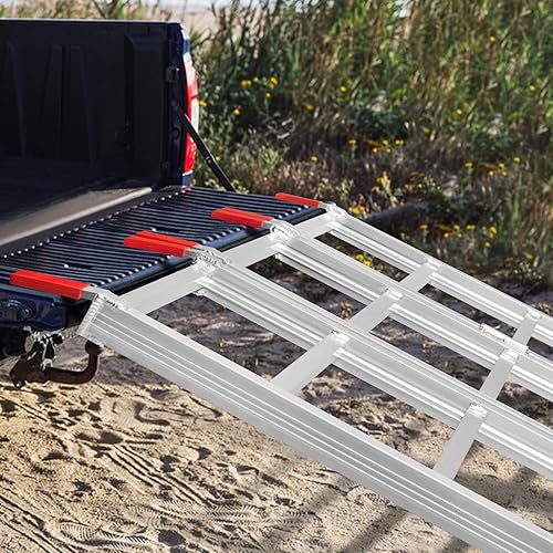 Miniatura 5 de Rampas de carga de aluminio para motos de nieve de 69 pulgadas de largo x 50 pulgadas de ancho, rampa de carga para motos de nieve de capacidad de