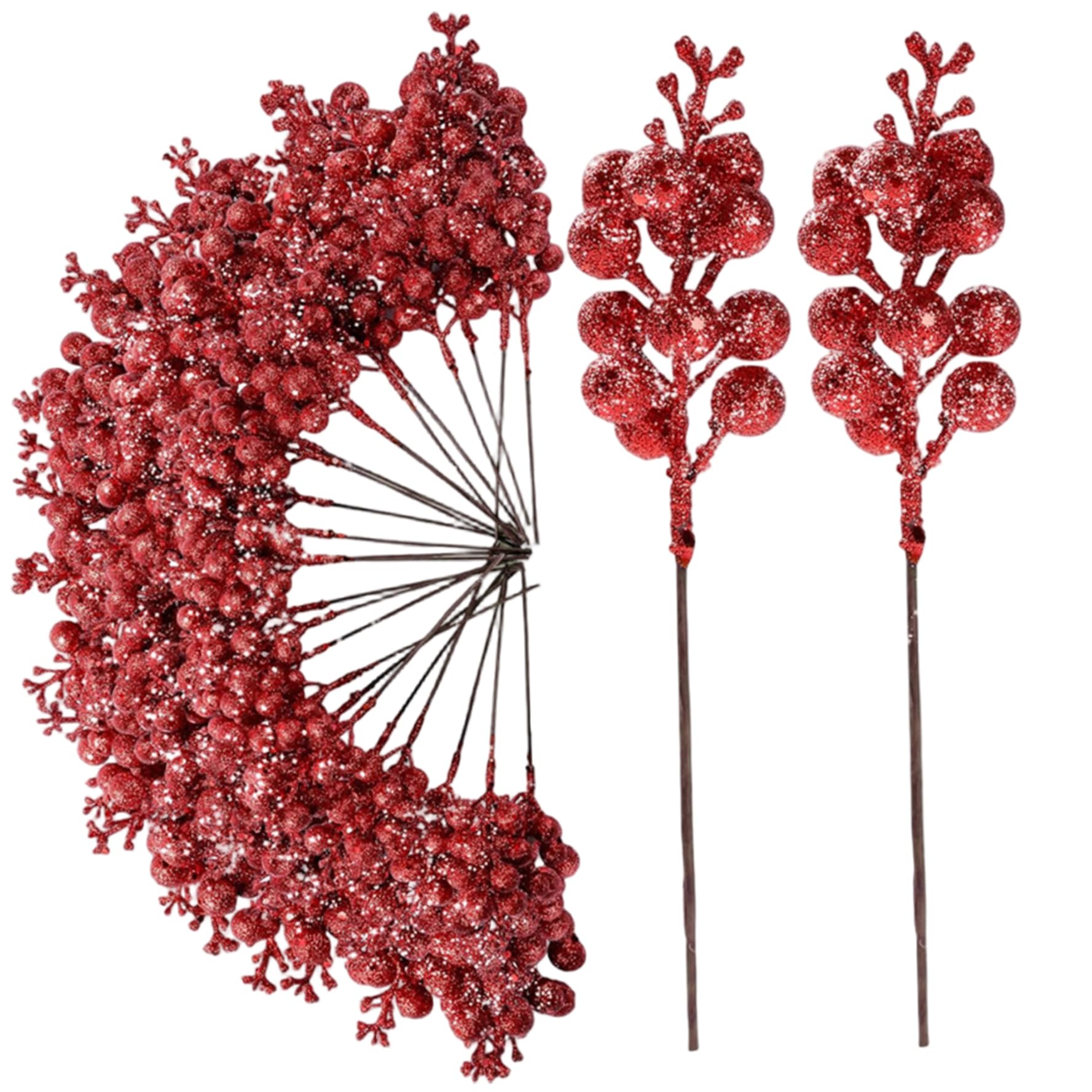 Peosaard Red Berries Stems, Berry Stems 20Pcs 8.7 Inch Glitter Christmas Tree Picks For Christmas Tree Ornaments, Diy Xmas Wreath, Holiday And Home Decoration, Berry