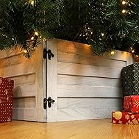 Vista 1 de Macarrie Caja Collar de Árbol de Navidad de Madera, Cubierta de Base de Árbol Lavada, Falda de Caja Rústica, Faldas de Navidad Estilo Granja, Blanco