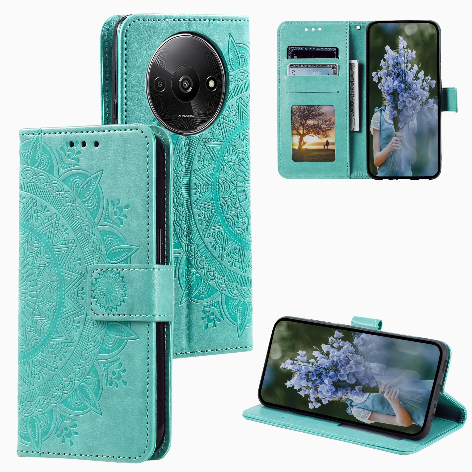 HTDELECMobile Phone Case for Xiaomi Redmi A3 4G 6.71 Inch Case, Leather Case with Card Slot and Magnetic Closure, Flip Case, Book Case for Xiaomi Redmi A3 4G - Green