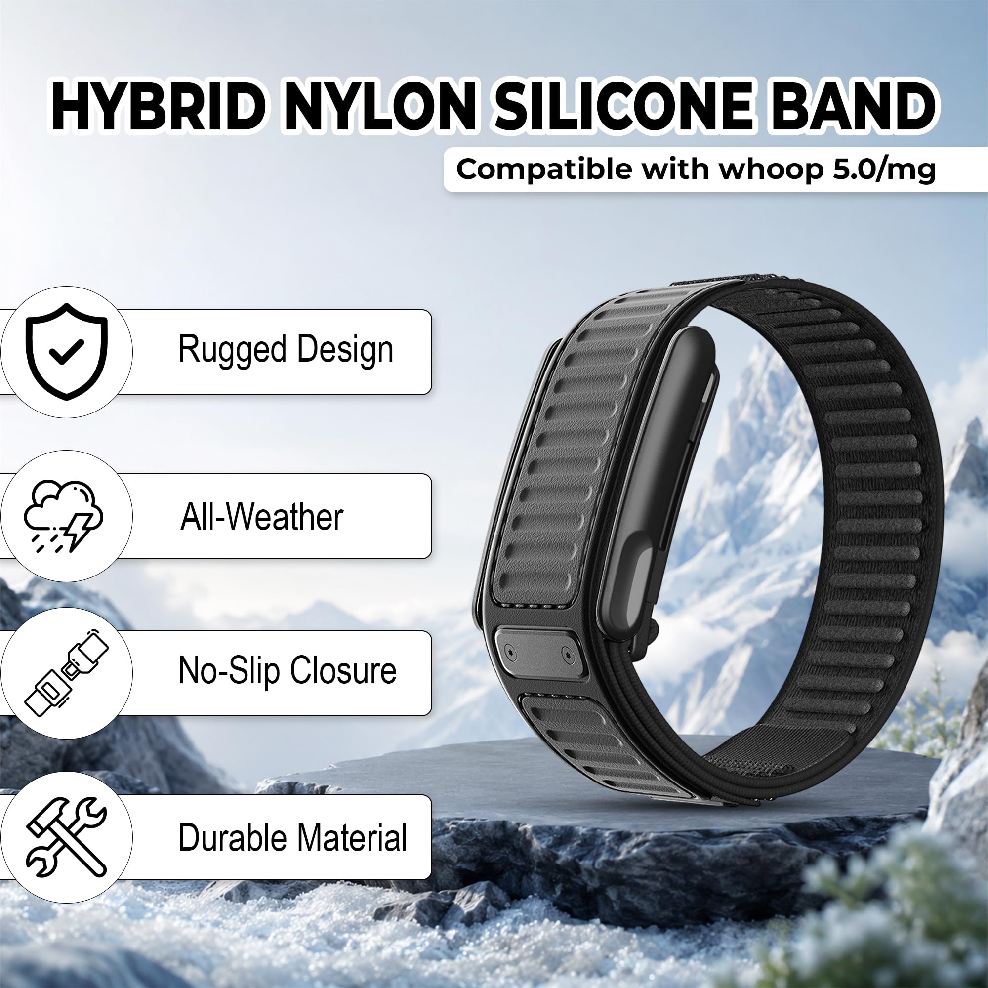 Dado Cinturino di ricambio sportivo in silicone ibrido in nylon compatibile con WHOOP 5.0, One, Peak e Life Fitness Tracker, traspirante e resistente, con cinturino di collegamento a scorrimento