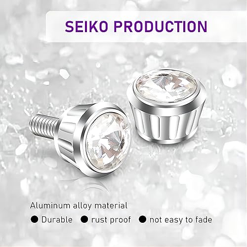 Miniatura 4 de Gseigvee Pack-4 - Juego de tornillos para matrícula, tapones de rosca antirrobo de diamantes de imitación de cristal, marco de matrícula de aleación