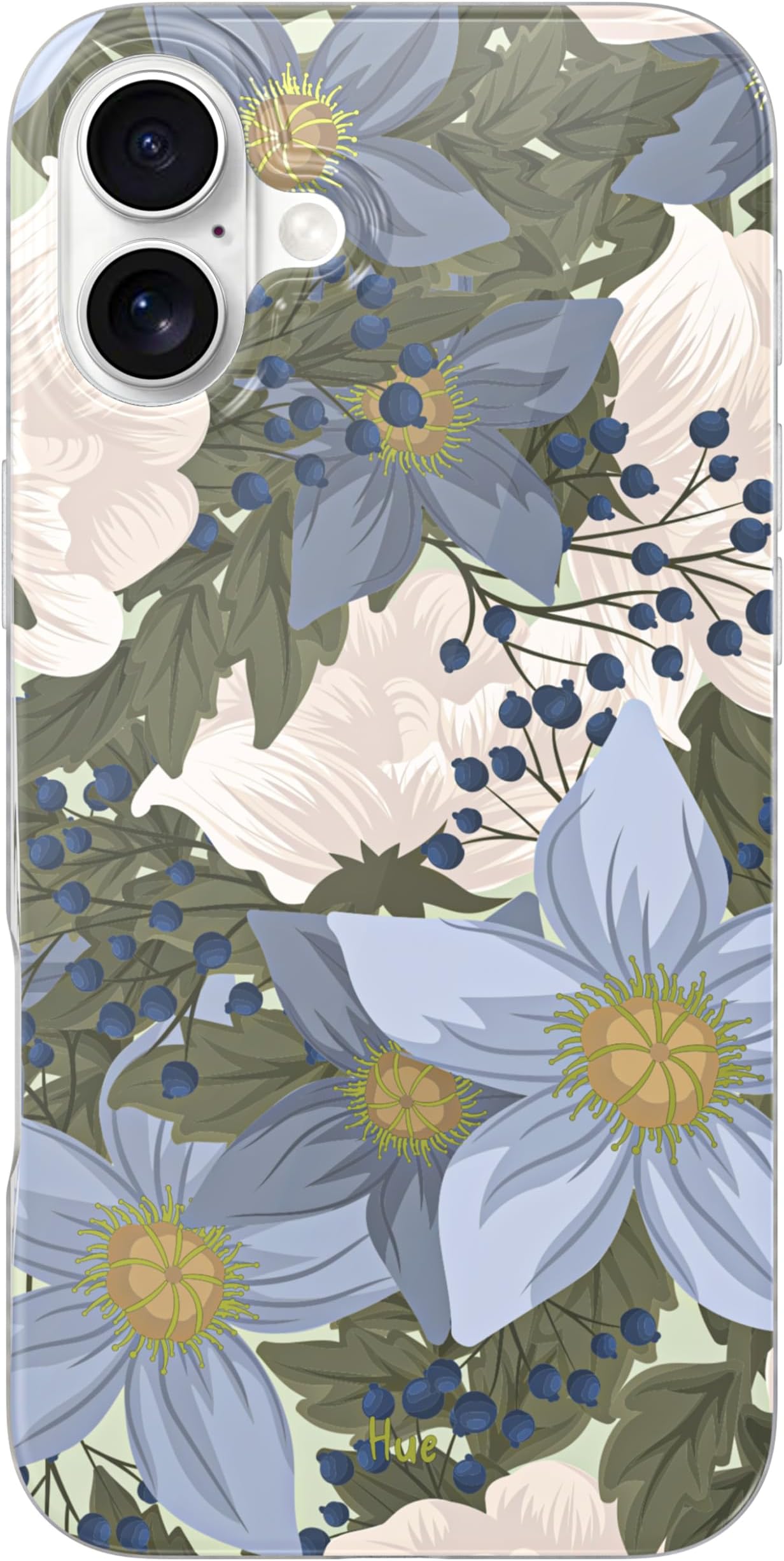 LONLI Hue - Magnetic Case for iPhone 16 - [Compatible with Magsafe] - [360° Shock-Absorbent Bumper] - [Cute and Unique Phone Cover for Girls and Women] - Blue Flower