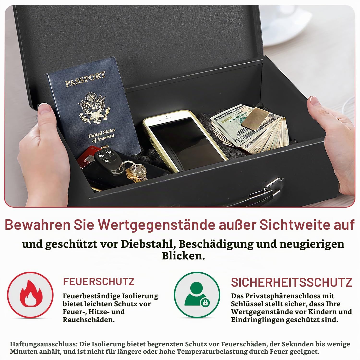 Honeywell 6104 Tresor Feuerhemmender Minisafe Dokumentenkassette, 5 L mit Schlüsselschloss