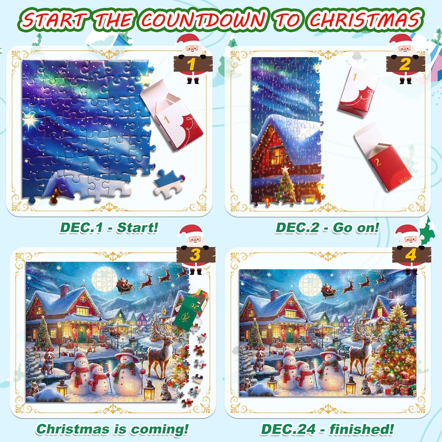 Jigsaw Puzzle Advent Calendar 2025 for Kids and Adults- 1008 Pieces Puzzle 24 Days Christmas Countdown Calendar Family Game Christmas Gifts for Kids Adults - Santa's Secret Village(27.56 x 19.68 Inch)