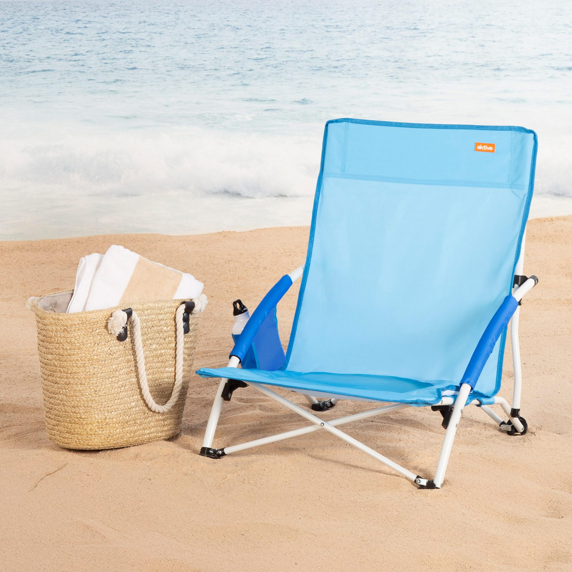 AKTIVE Lot de 4 chaises de Plage, 50 x 49 x 66 cm, Orange, chacune supporte 110 kg, siège Bas 20 cm, Anti-retournement, Pliage Compact, Sac avec poignée Incluse, sans Tube Avant, Dessous de Verre