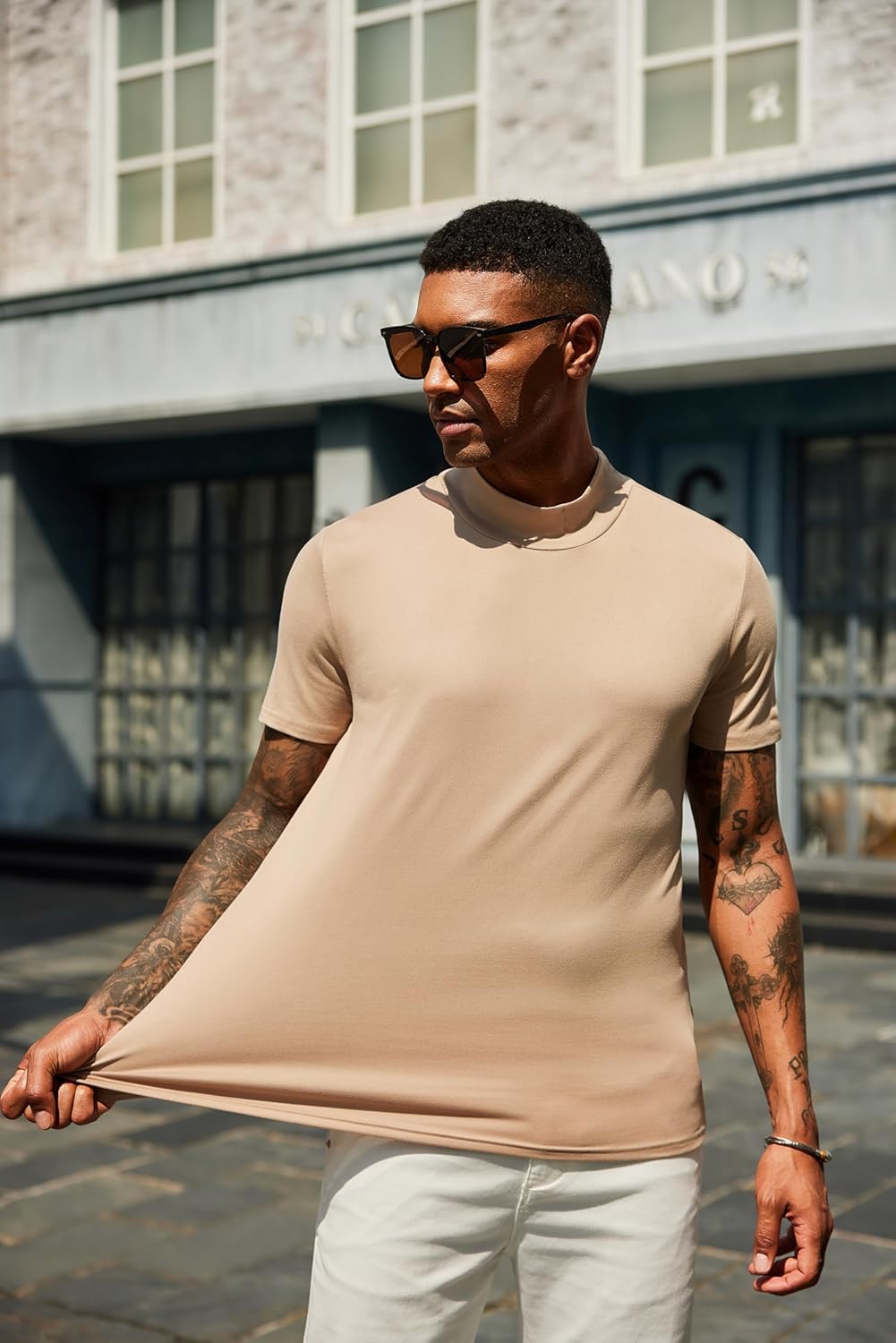 COOFANDY Men's Mock Turtleneck T Shirt Short Sleeve Slim Fit Basic Casual Solid Color Pullover Tee - Image 3