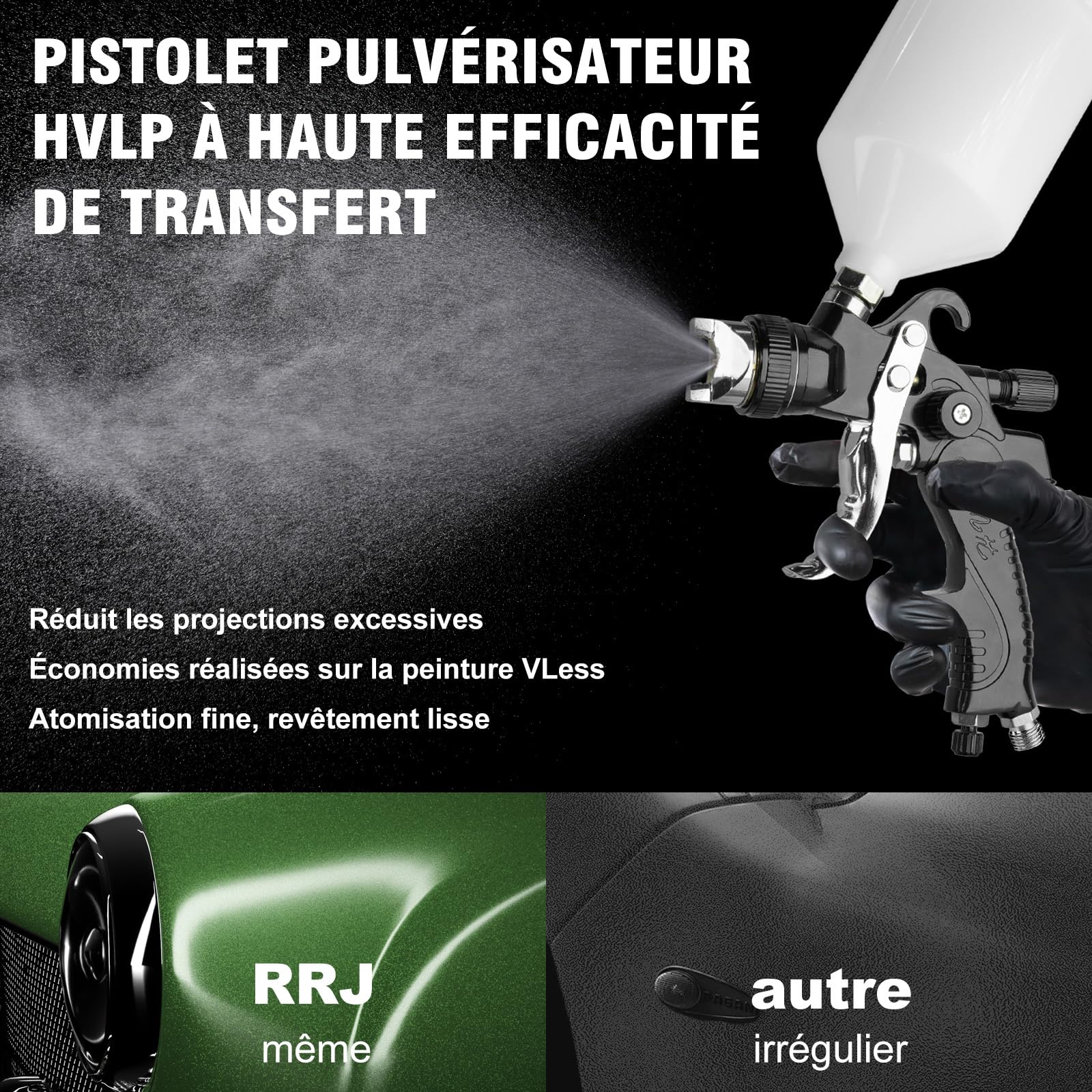 HVLP Professionnel Pistolet à Peinture Alimentation par Gravité 3 Buses (1,4/1,7/2,0 mm), Pistolet Peinture Air Comprimé 600 ML, HVLP Meubles de Voiture réparation