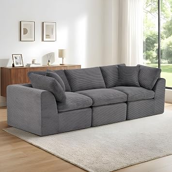 110" Gray 3 Seater Sofas, Boneless Sofa Cloud Couch for Living Room, Comfy Boneless Couch No Assembly Required Modular Sectional Sofa for Living Room, Bedroom, Apartment, Gray3 Seater Sofa