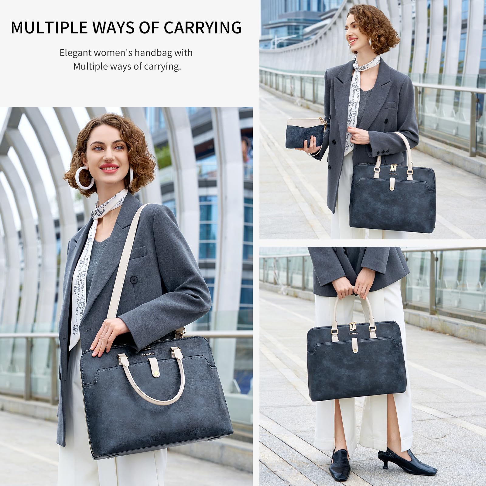 Handmade Vegan Leather Briefcase Bags,15.6 inch Large Laptop Purse Bags for Women Men Work, Top Handle Handbags and Wristlet Wallet