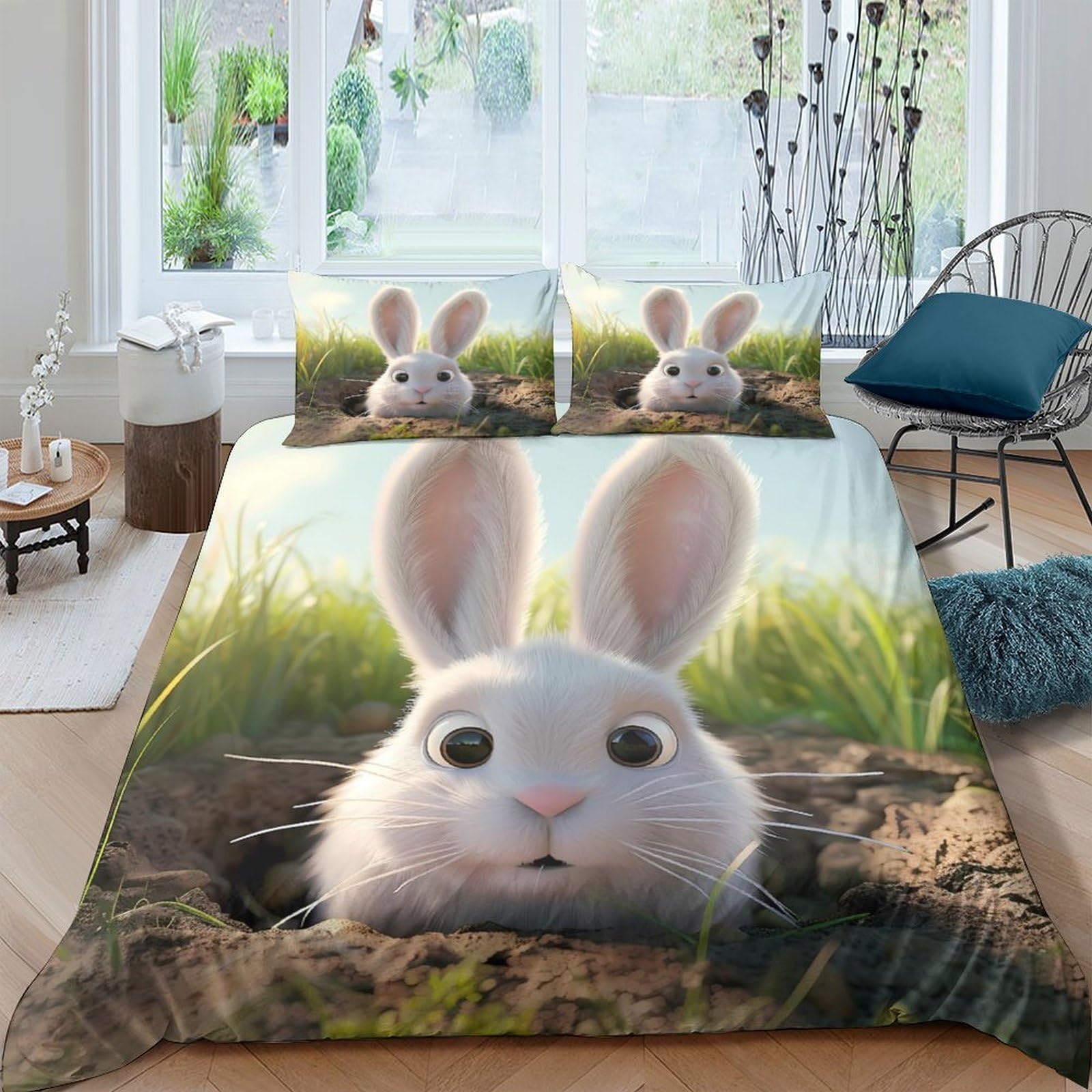 Ctjqhvkz Style-6 3D Printed Cute Bunny Fitted Sheet Microfiber Soft Breathable Cartoon Rabbit Bed Cover For Bedroom Dorm Mattress Protector Single（135X200cm）