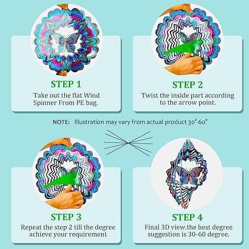 Miniatura 7 de FONMY Molinillo de viento de mariposa de acero inoxidable 3D de 12 pulgadas, escultura de viento que vale la pena regalo de decoración de Navidad.