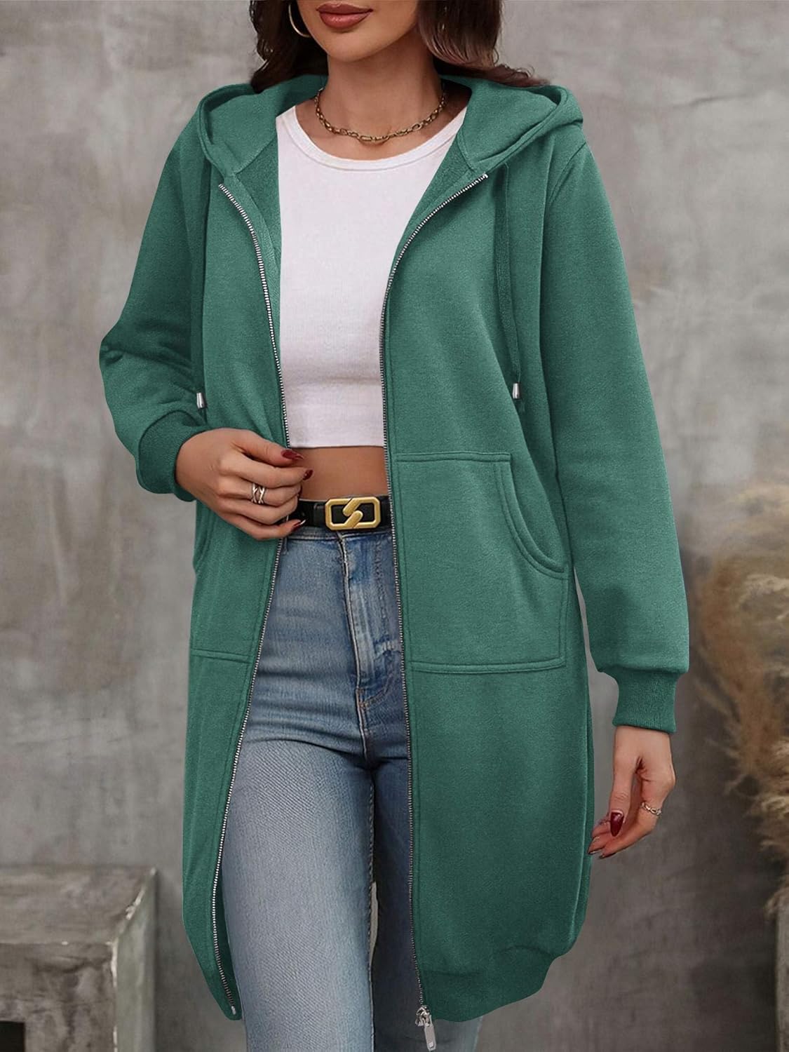 ELESOL Women Casual Zip up Fleece Hoodies Tunic Sweatshirt Long Hoodie Jacket S-XXXL - Image 4