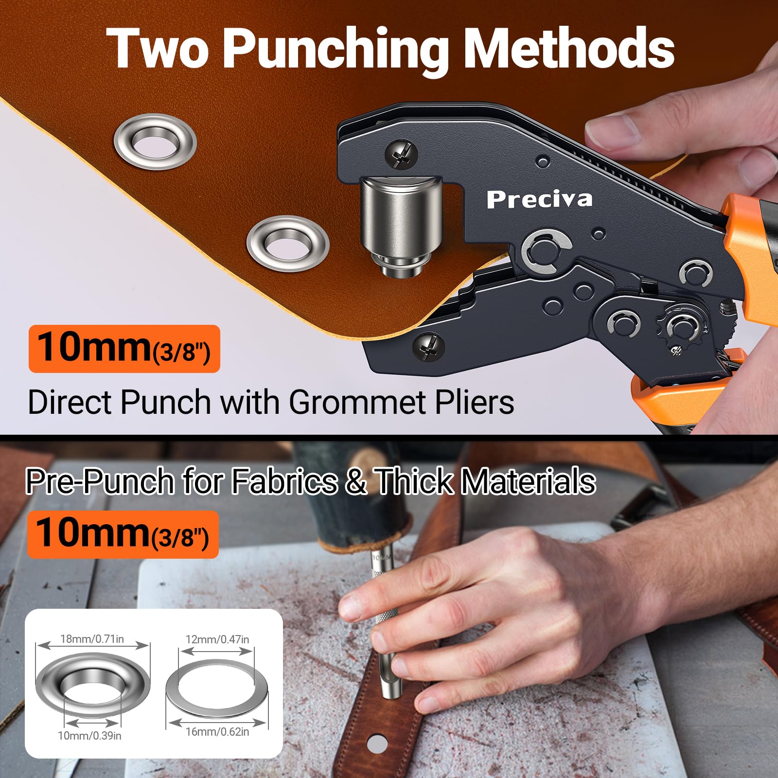 Preciva Professional Ösenzangen Set mit 300 Ösen, Ösen (10 mm Durchmesser) I Magnetische Öse I Ösen für Stoffe, Planen und Markisen