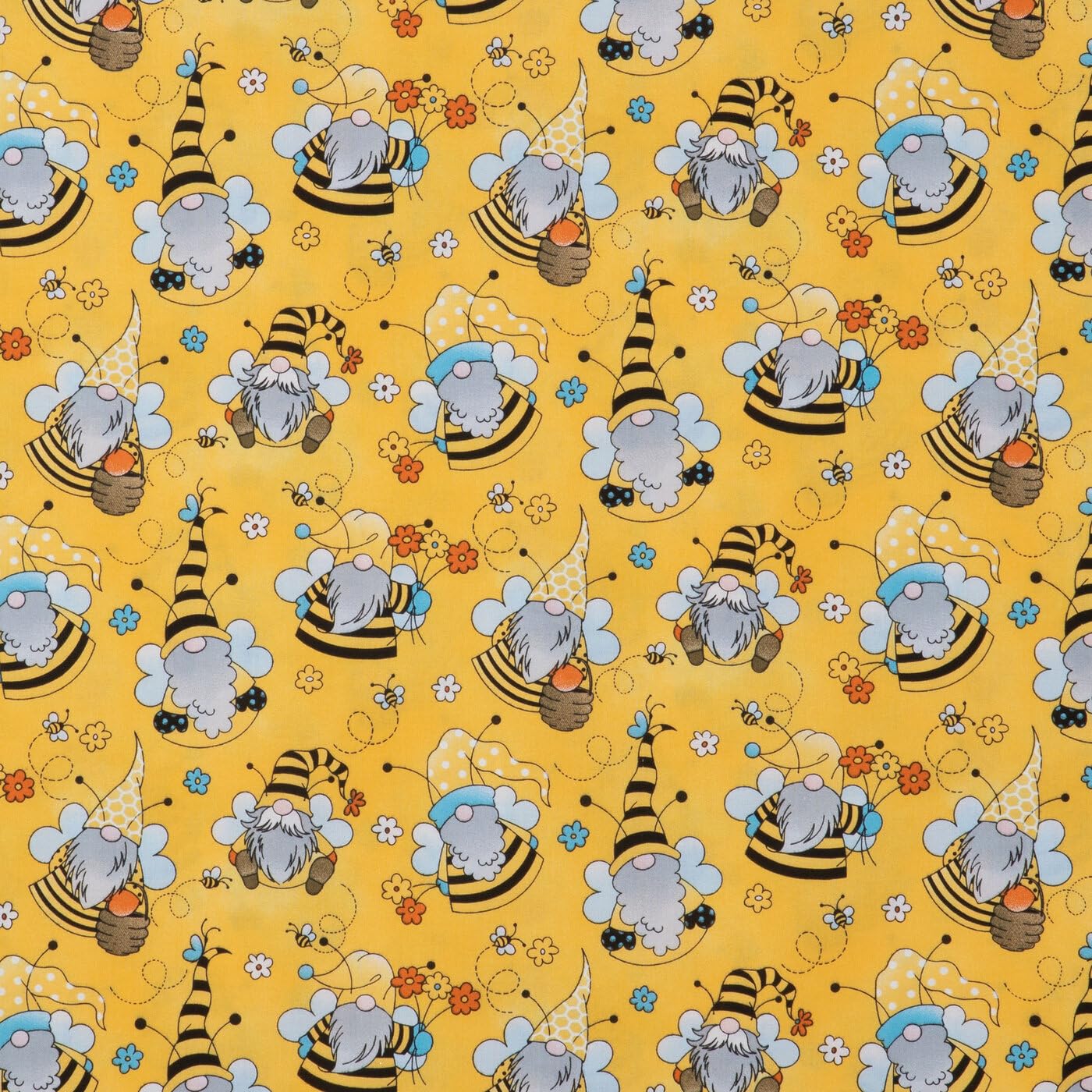 Bee Gnomes Cotton Calico Fabric (1 Yard) – Printed Sewing Fabric by The Yard – Lightweight Precut Fabric for Sewing Clothes, Homeware, & Other Accessories – DIY Craft Fabric